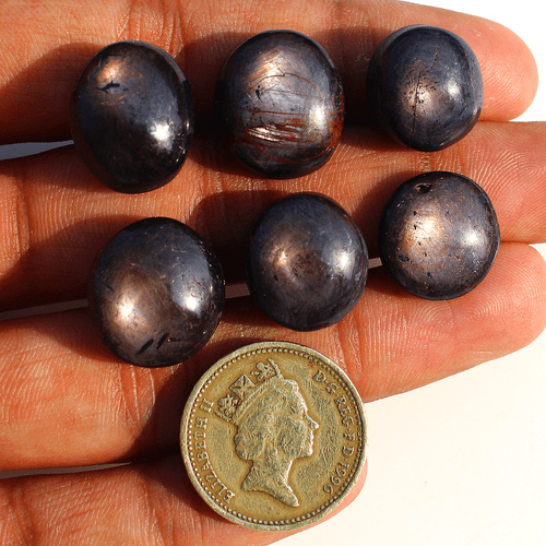 Lote de 6 piedras preciosas sueltas cabujón ovalado sin tratar de zafiro estrella natural de 15 mm-17 mm - Imagen 4 de 14