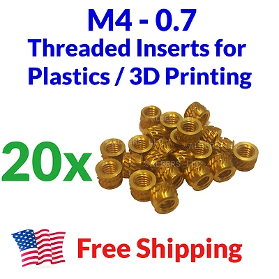INITEQ M4 4mm M4-0.7 Brass Threaded Heat Set Inserts for 3D Printing Bolts Screws Metal