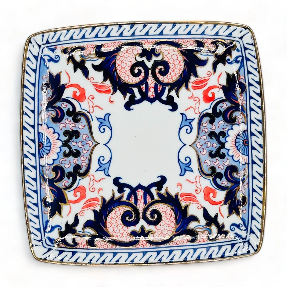Blue Chinoiserie with Red Accent Gold Rimmed Square Plate - 7.25" - Image 2 of 4