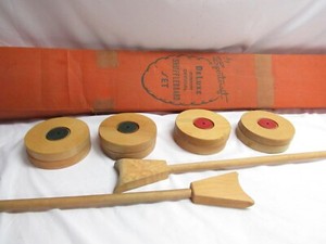 Vintage Sportcraft Wood Shuffleboard Set Deluxe Junior Original Box 60's 70's