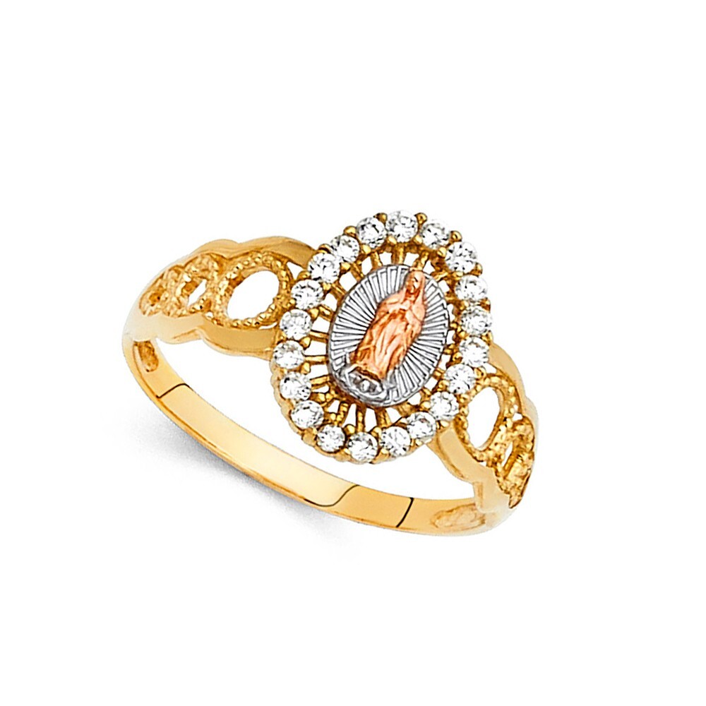 GOLD - 14K Tri Color Gold Cubic Zirconia Our Lady of Guadalupe Ring | eBay