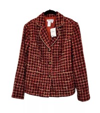 NWT Jacket Blazer Coldwater Creek Womens Sz LARGE Autumn Plaid Boucle Lined