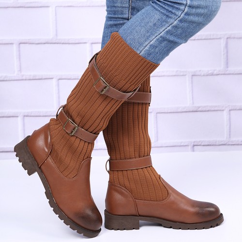 Women Flat Heel Riding Biker Boots 
