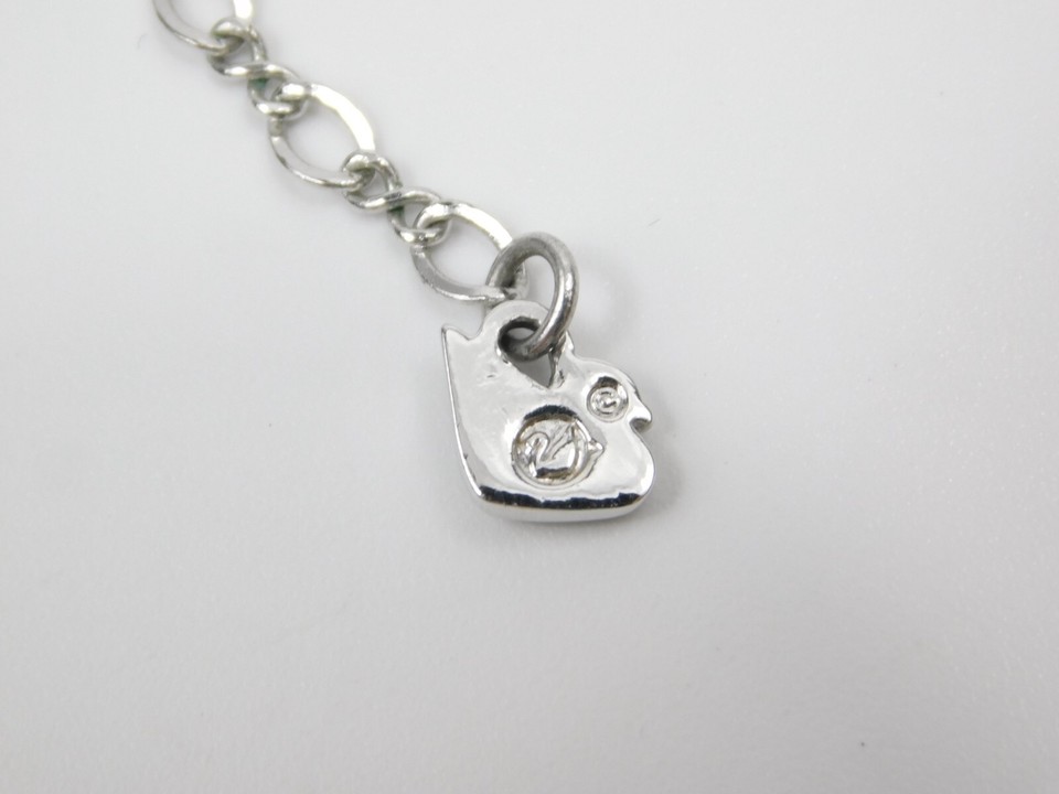 Swarovski Swan Signed Smoky Crystal Pendant YDrop Silver Tone Necklace