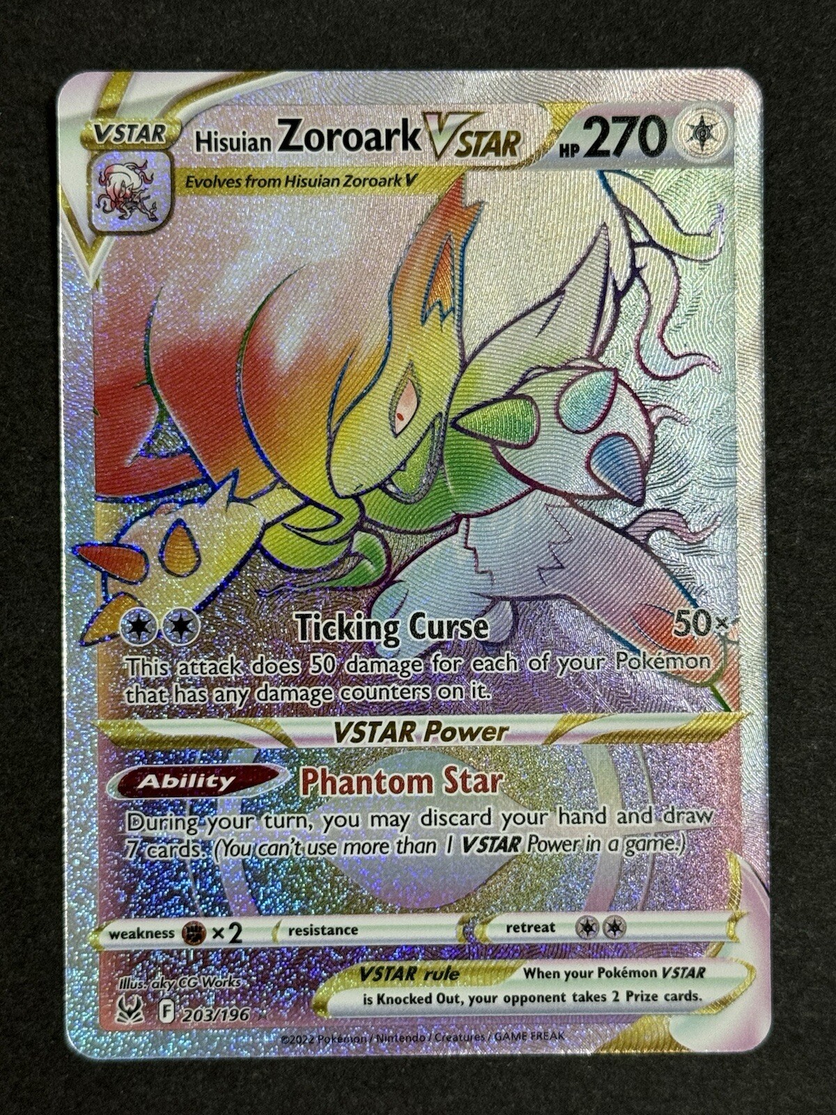 Hisuian Zoroark VSTAR 203/196 Rainbow Rare Lost Origin Pokemon TCG NM/MINT