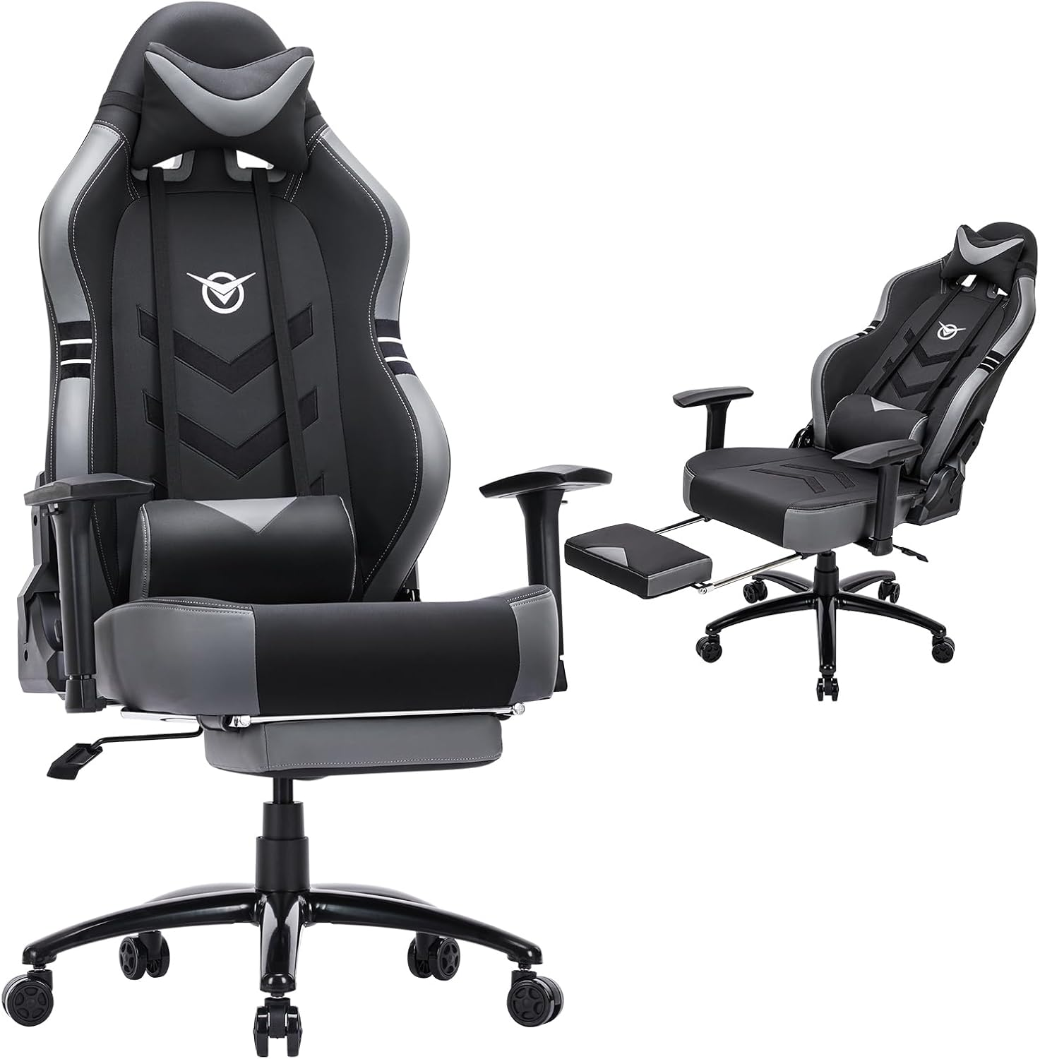 Silla Gaming Grande y Alta con Reposapiés 350Lbs-Silla de Jugador de Computadora Estilo Carreras