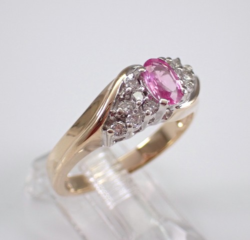 14K Yellow Gold Pink Sapphire and Diamond Engagement Ring Fine Jewelry Gift - Picture 2 of 7
