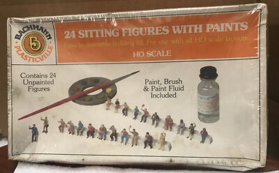 Bachmann Plasticville 24 Sitting Unpainted Figures with Paints - HO Scale NOS