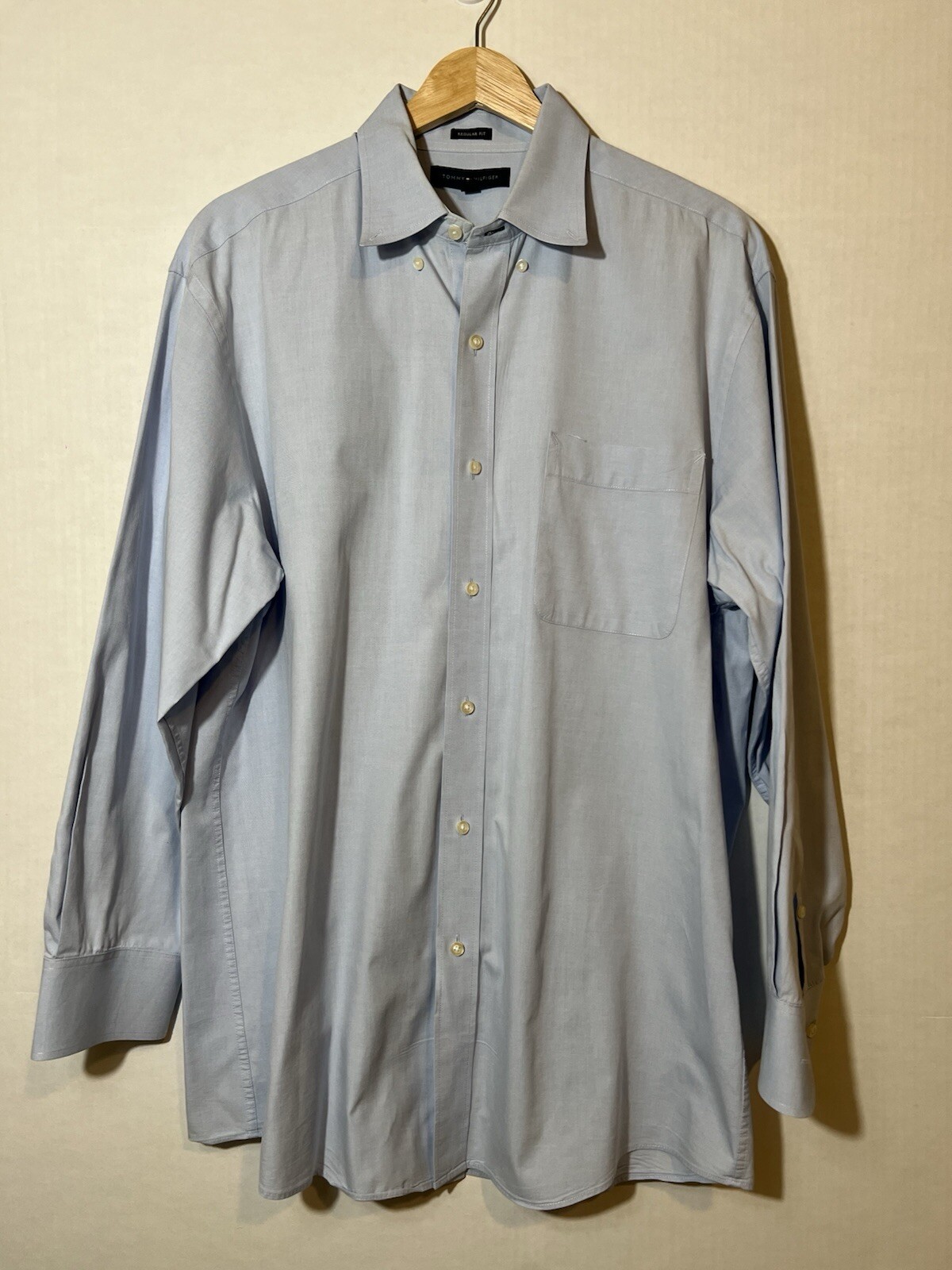 Tommy Hilfiger Mens Blue Oxford Button Down Long Sleeve Shirt Size 16 Regular Fit