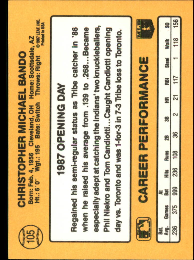 1987 Donruss Opening Day Baseball Card 105 Chris Bando eBay