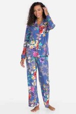 Johnny Was SUNRISE BLUE Sleep Wear PJ LONG SET Night Cotton Lounge Flower XL NEW