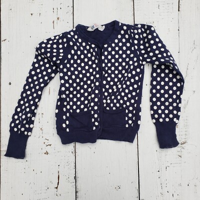 H&M Girls Sz 2T - 4T Navy W White Polka Dots Cardigan Sweater W Pockets ...