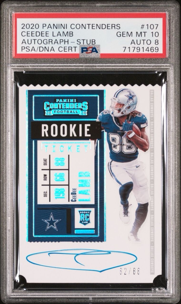 Ceedee Lamb - 2020 Panini Contenders - Rookie Ticket Stub Auto 82/88 PSA 10 RC