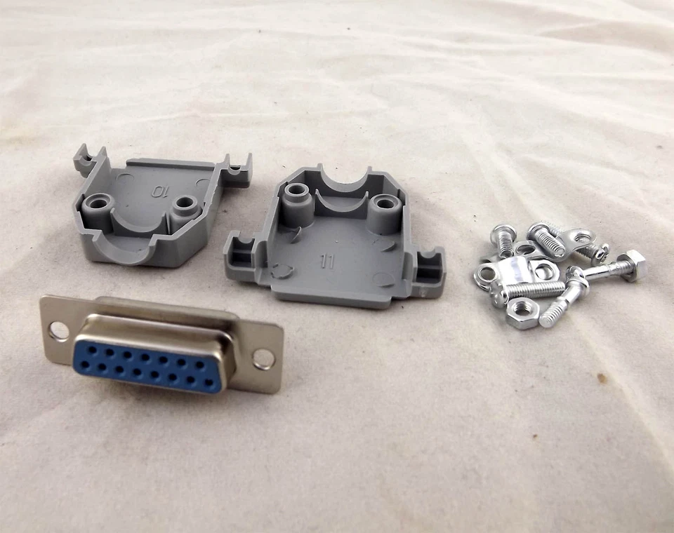 10x DB15 Female 15 Pin 2 Rows D-Sub Connector Gray Plastic Hood Cover Backshell - Image 3 of 4