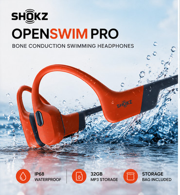 SHOKZ OpenSwim Pro IP68 Bone Conduction Kopfhörer 32GB MP3 Bluetooth OVP Rot