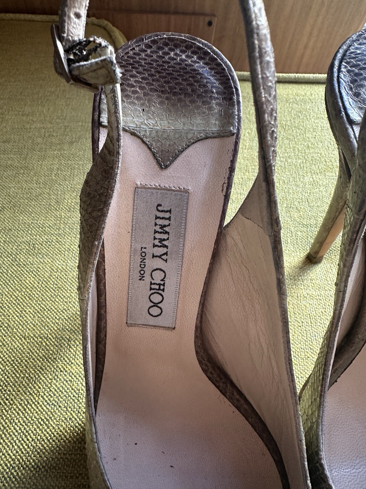 Jimmy Choo metallic python effect peep toe slingb… - image 4