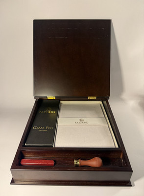 Papyrus Glass Dip Pen Writing Handmade w/ Was Seal Stamp & Paper Wood Gift Box