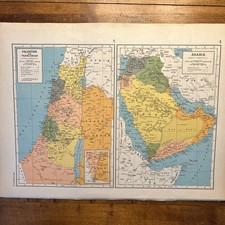Vintage Pre-WW2 Britannica Atlas Map Palestine Trans-Jordan Arabia Turkey Syria