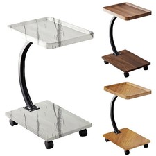 Mesa auxiliar de madera en forma de C con ruedas Bandeja de TV Mesa de noche Mesita de centro para sofá