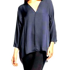 Halston Heritage Dolman Sleeve Top Seam detail Silk Crepe Small navy blue