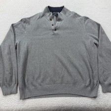 Brooks Brothers Mens XXL Grey Cotton Cashmere Quarter Button Pullover Sweater