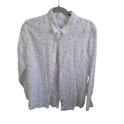 Rails Sydney Navy Stars Linen Blend Button Down Shirt Womens Small