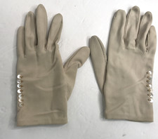 VTG MISS ARIS Embellished Antique White Gloves Nylon Fits S/M Size