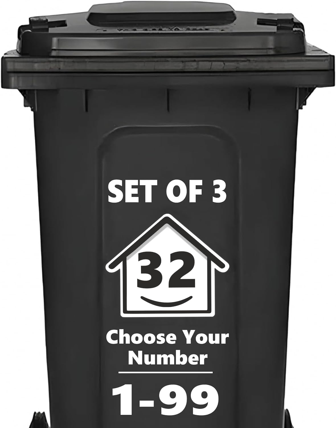 3 X Bin Numbers for Wheelie Bins, 1-99, 15Cm ‘Happy House’ Design Dustbin Sticke