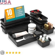 Drawer Organizer Bins Set 10 Storage Containers Plastic Stackable Divider Trays