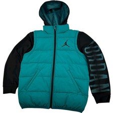 Youth Boys Turquoise Jordan Jumpman Therma-Fit Puffer Vest Full Zip Sweatshirt S