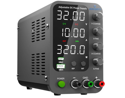 Fuente de alimentación DC 0-32V 10A con ajuste fino, USB y pantalla LED de 4 díg