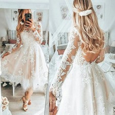 Bohemian Wedding Dresses Long Sleeve Sheer Feeling Short Backless Beach Bridal