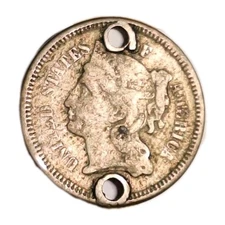 1865-1889 3 Cent Nickel Two-Holed VG- Details No Discernible Date