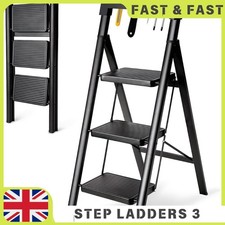 3 Step Steel Ladder - Ladder with Anti Slip Feet and Foldable Design UK STOCK