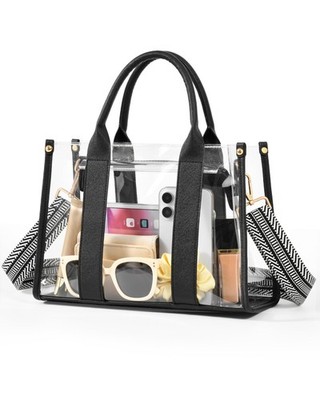 BS-VOG Clear Tote Bags for Women, Clear Bag for Stadium Events with Adjustable