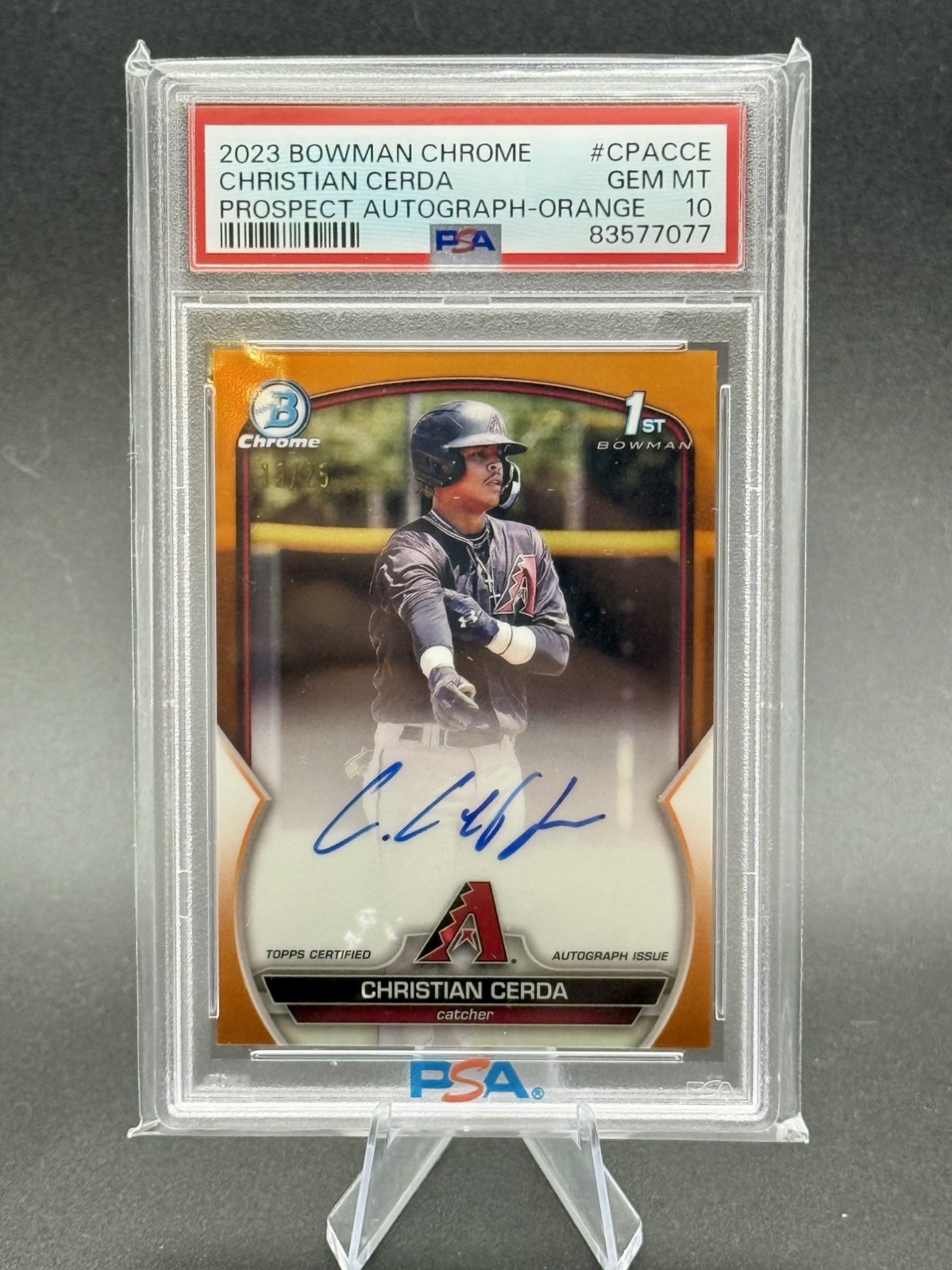 2023 Bowman Chrome CHRISTIAN CERDA 1st Auto True Orange PSA 10 /25 RC Rookie