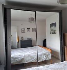 Grey Double Large Wardrobe  2 Sliding Glass Mirrored Doors