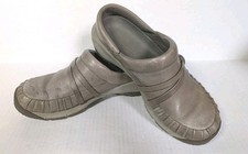 Merrell Encore Pleat Gray Leather Slip On Clogs Mules Comfort Cushioned Womens 6