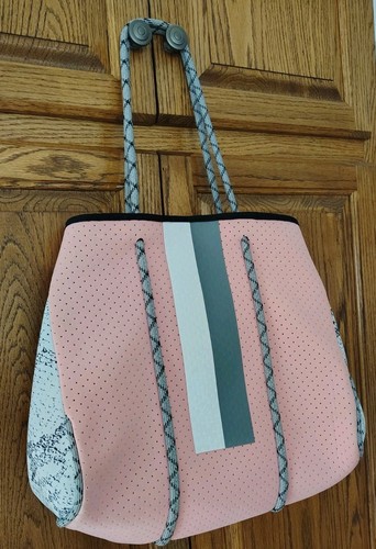 Threaded Pear Large Neoprene Tote Bag Pink/ Gray 13x13x8 W Divider & Clutch EUC