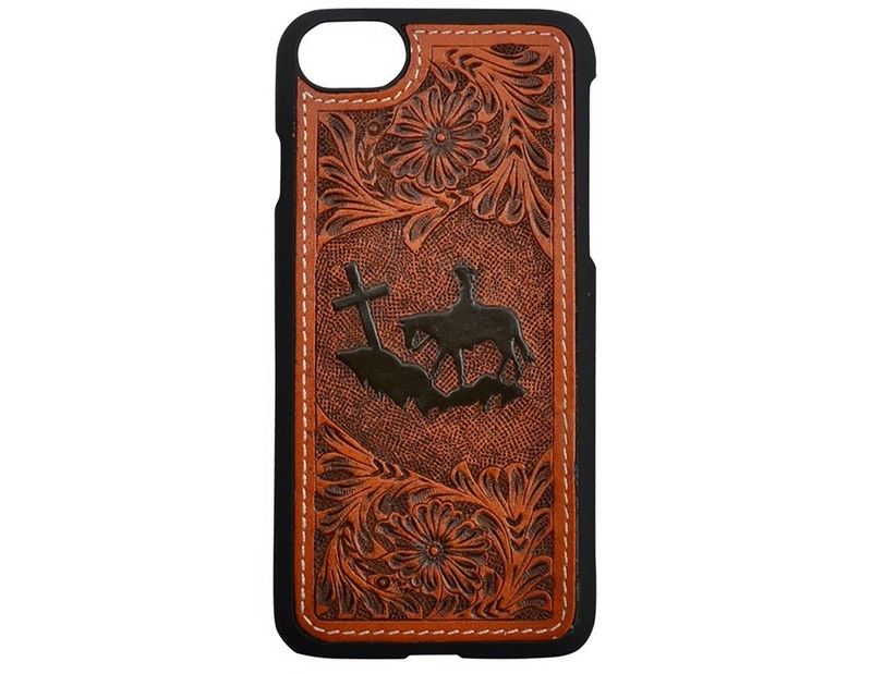 3D Western Cell Phone Case Crackle Leather Studs Brown DPH901 CLEARANCE