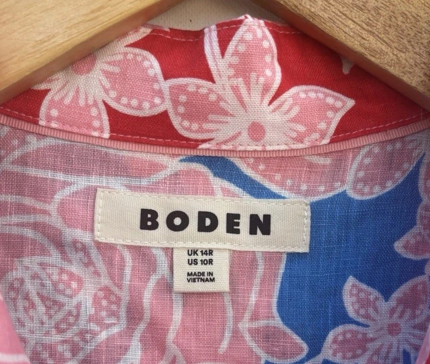 Camisa Boden Sienna Rosa Floral Lino 10 Manga Larga Blusa Botón Frontal Top Foto 2 de 4