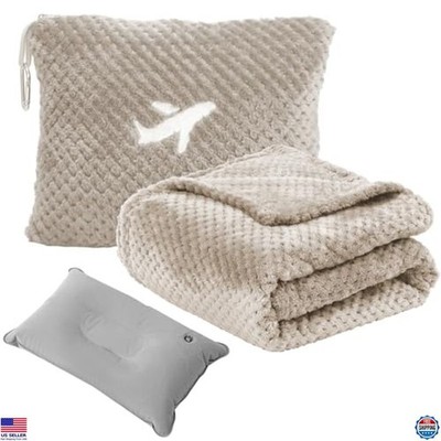 Compact 3-in-1 Travel Blanket Set with Pillow, Luggage Sleeve & Clip - Camel