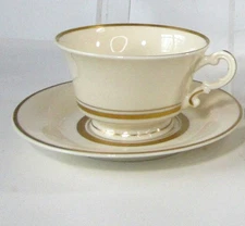 Syracuse O. P. Co. Old Ivory KENT Wide Narrow Band Foot Cup & Saucer