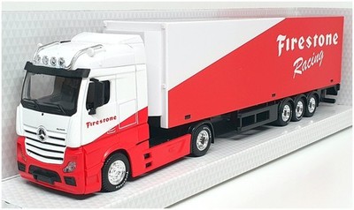 Burago 1/43 Scale 18-31480 - Mercedes Benz Hauler With Trailer Firestone Racing