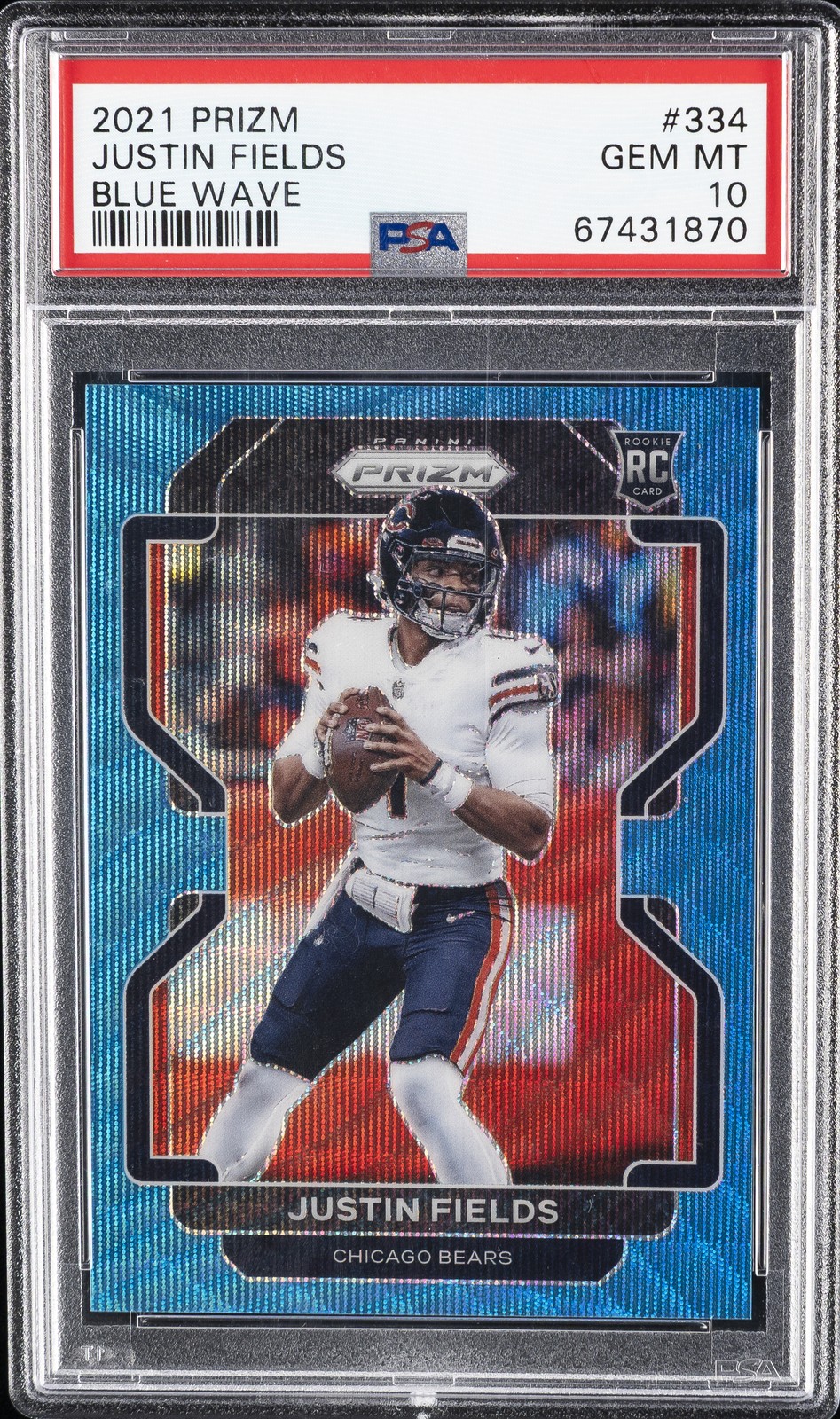 2021 PANINI PRIZM BLUE WAVE #334 JUSTIN FIELDS ROOKIE RC 151/199 PSA 10