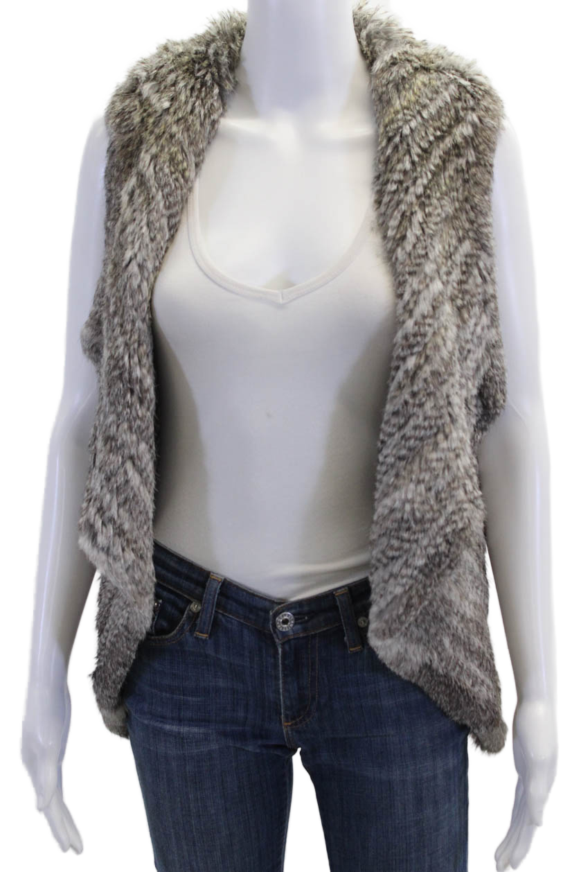 Yves Salomon giubbotto donna pelliccia asimmetrico avvolgente marrone grigio taglia EUR 38