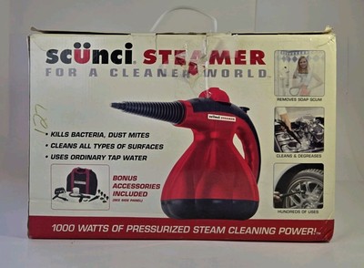 Scunci Hand Held Steam Cleaner Steamer SS1000 All Attachments & Carry Bag w/box