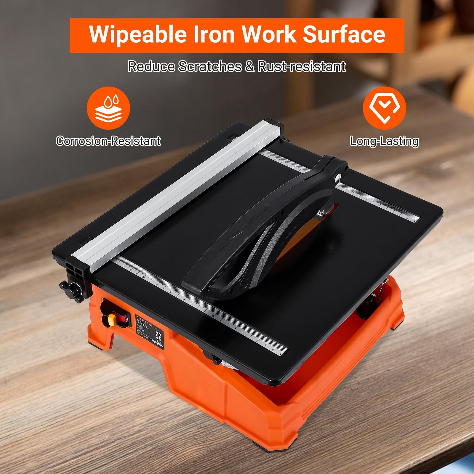 7 Inch Wet Tile Saw, 6500 RPM & Pure Copper Motor, Bevel Cuts Tile from 0 to 45