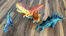 VTG Playskool Jurassic Park Jr T Rex 12", Roarivores Allosaurus 12"  Stegosaur.