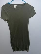 BOZZOLO Green Ribbed Knit Bodycon Short Dress Cap Sleeve Crew Neck Women L